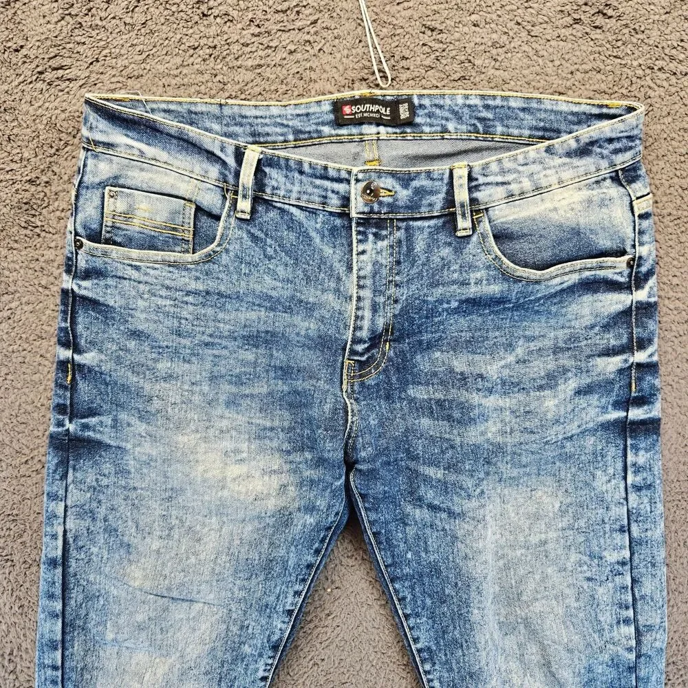 Southpole Skinny Jeans Men Size 36x30 Blue Acid Wash‎ Denim